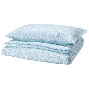 Light Blue Floral Print Duvet Cover Set Twin Size